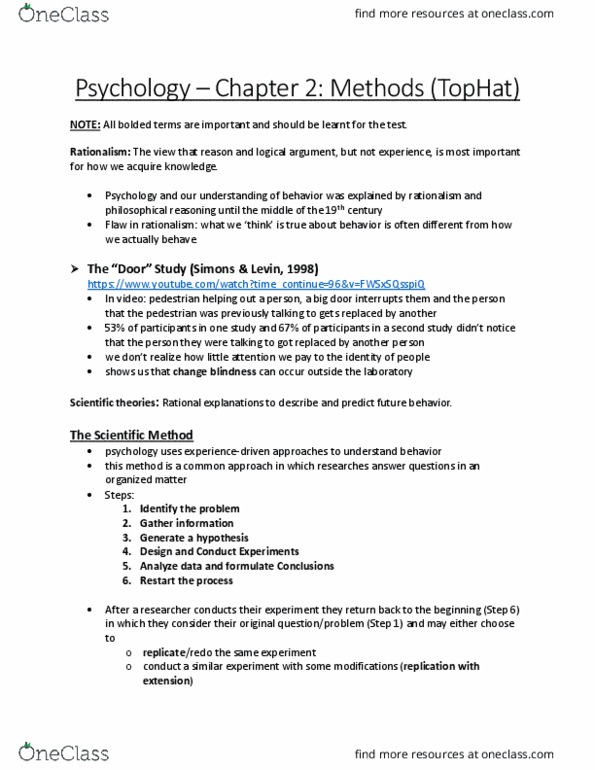 PSY100H1 Lecture Notes - Lecture 2: Change Blindness, Scientific Control, Statistical Inference thumbnail