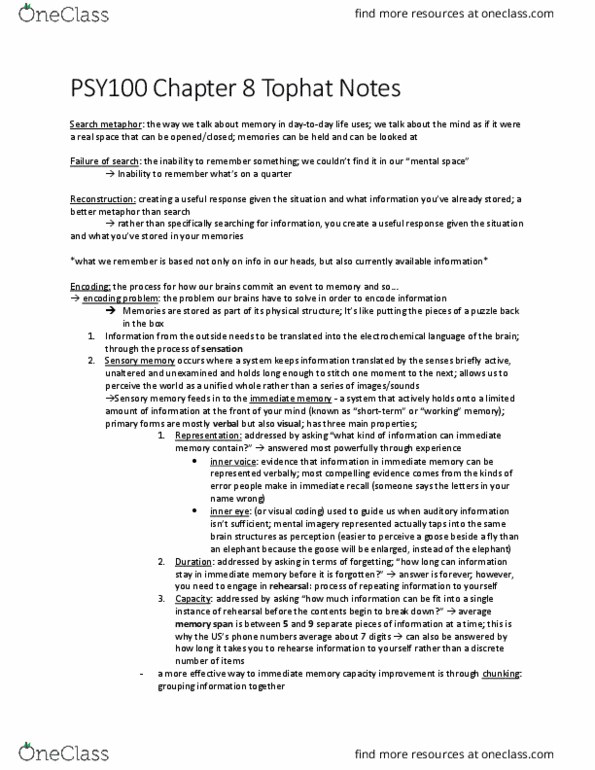 PSY100H1 Lecture Notes - Lecture 8: Iconic Memory, Echoic Memory, Sensory Memory thumbnail