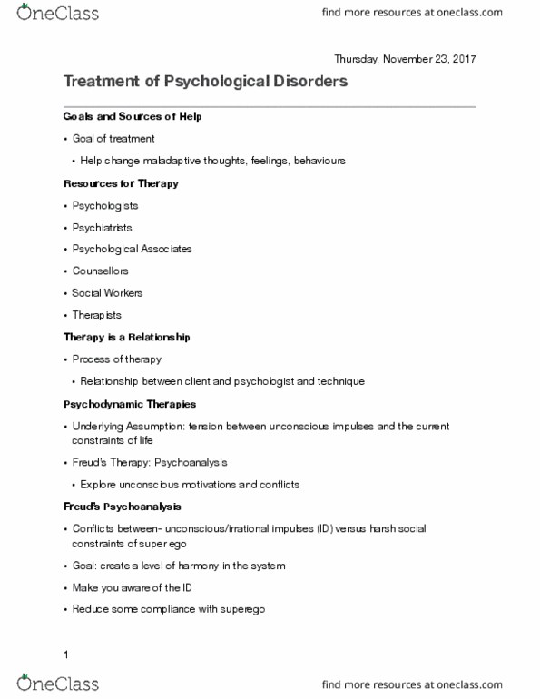 PS101 Lecture Notes - Lecture 15: Psychoanalysis, Psychodynamics, Countertransference thumbnail