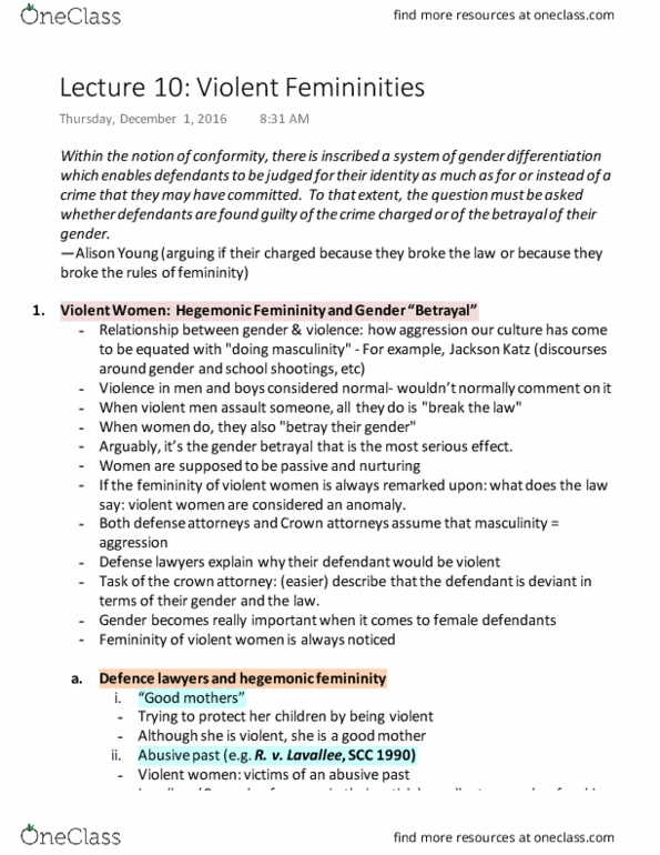 SOSC 1350 Lecture Notes - Lecture 10: Crown Attorney, Jackson Katz, Femininity thumbnail