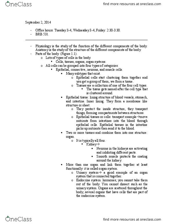 CAS BI 315 Lecture Notes - Lecture 1: Epithelium, Adipose Tissue, Endocrine System thumbnail