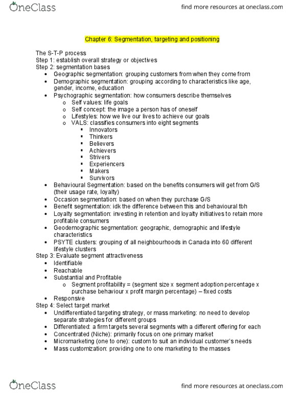 ADM 2320 Chapter Notes - Chapter 6: Geodemographic Segmentation, Micromarketing, Mass Customization thumbnail