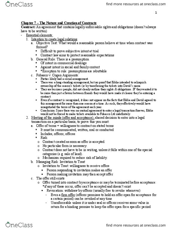 LAW 122 Chapter Notes - Chapter 7-8: Contract, Estoppel, Posting Rule thumbnail