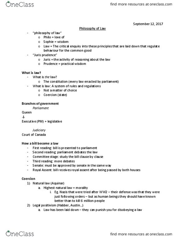 PHIL 3040 Lecture Notes - Lecture 1: Royal Assent, Legal Positivism thumbnail