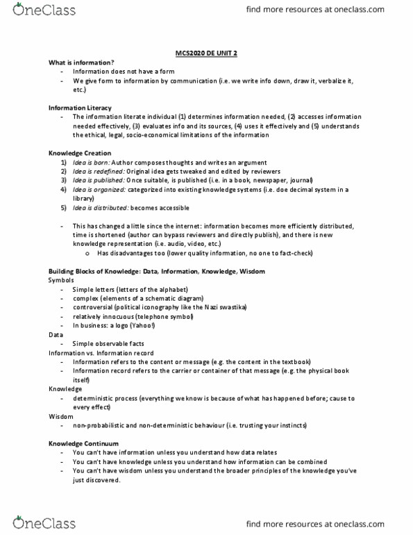 PHIL 3040 Lecture Notes - Lecture 2: Factcheck.Org, Knowledge Representation And Reasoning, Unit thumbnail