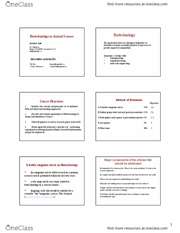 ANSC 4050 Lecture Notes - Lecture 1: Molecular Biotechnology, Biomanufacturing, Molecular Engineering thumbnail