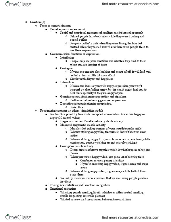 PSYC2241 Lecture Notes - Lecture 12: Emotional Contagion, Emotion Recognition, Ethology thumbnail