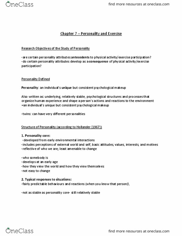 Kinesiology 2241A/B Lecture Notes - Lecture 4: List Of Portal Characters, Somatotype And Constitutional Psychology, Trait Theory thumbnail