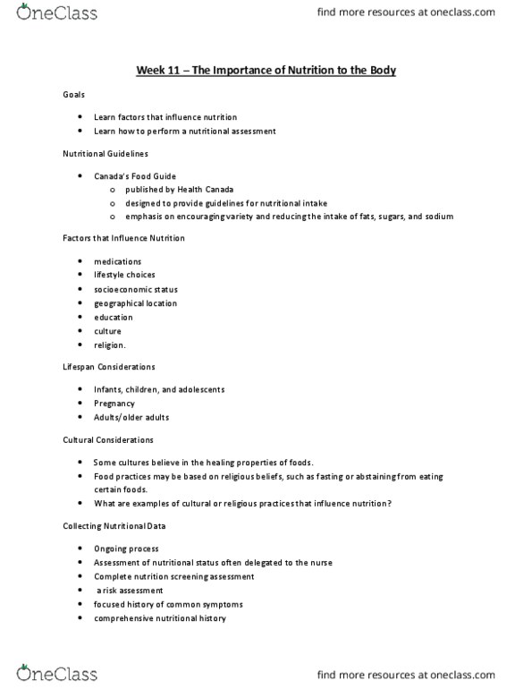 Nursing 1180A/B Lecture Notes - Lecture 8: Food Allergy, Medical History, Health Canada thumbnail