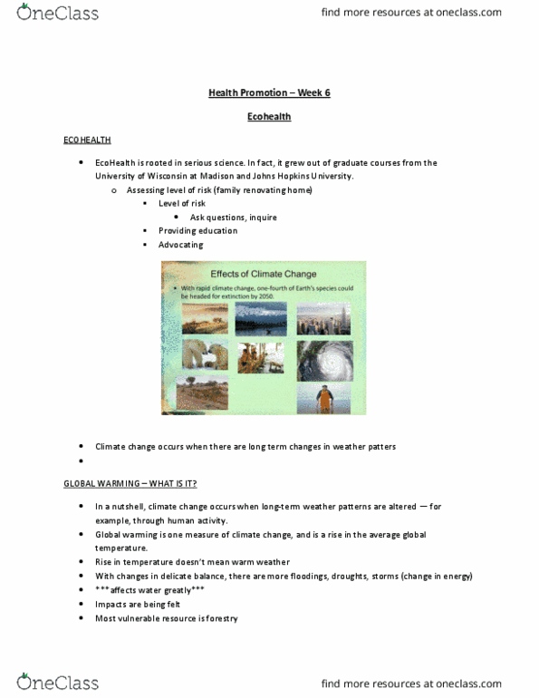 Nursing 1070A/B Lecture Notes - Lecture 6: Global Warming, Population Health, Typhoid Fever thumbnail