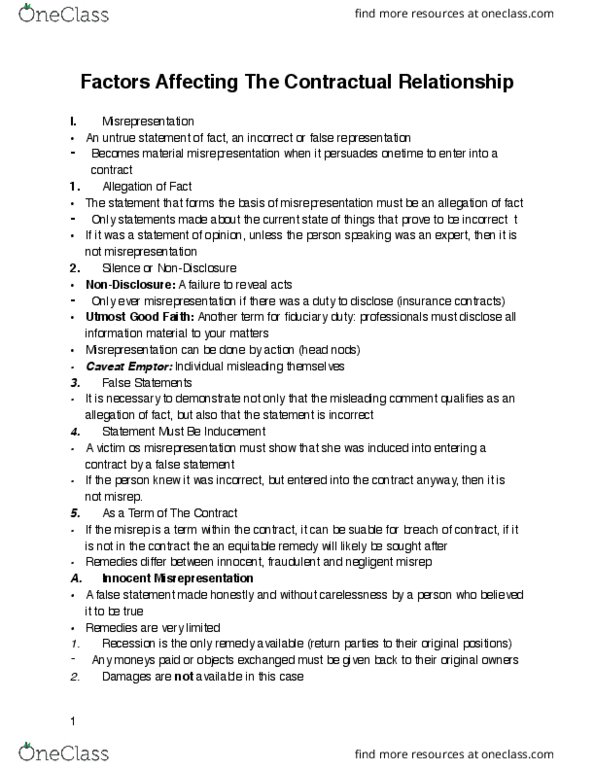 Management and Organizational Studies 2275A/B Chapter Notes - Chapter 8: Equitable Remedy, Negotiable Instrument, Rescission thumbnail