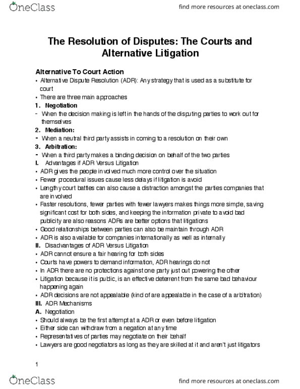 Management and Organizational Studies 2275A/B Chapter Notes - Chapter 3: Alternative Dispute Resolution, Privative, Certiorari thumbnail