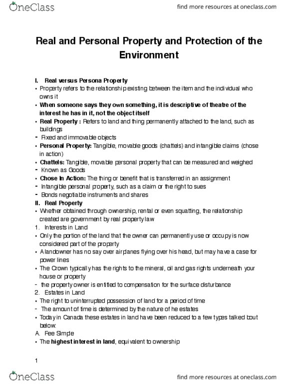 Management and Organizational Studies 2275A/B Chapter Notes - Chapter 14: Property Law, Fee Simple, Life Estate thumbnail