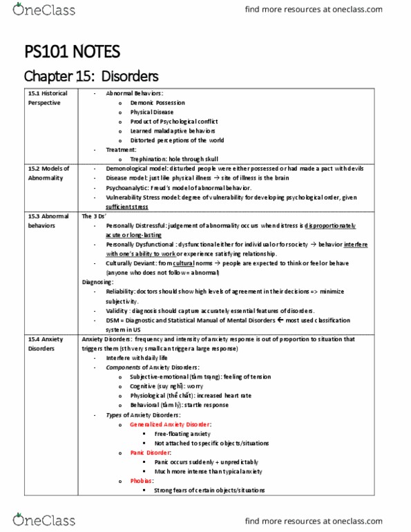 CAS PS 101 Chapter Notes - Chapter 15: Generalized Anxiety Disorder, Panic Disorder, Anxiety Disorder thumbnail