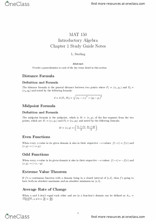 MAT-150 Study Guide - Fall 2017, Quiz - Mathematical Model, Interest