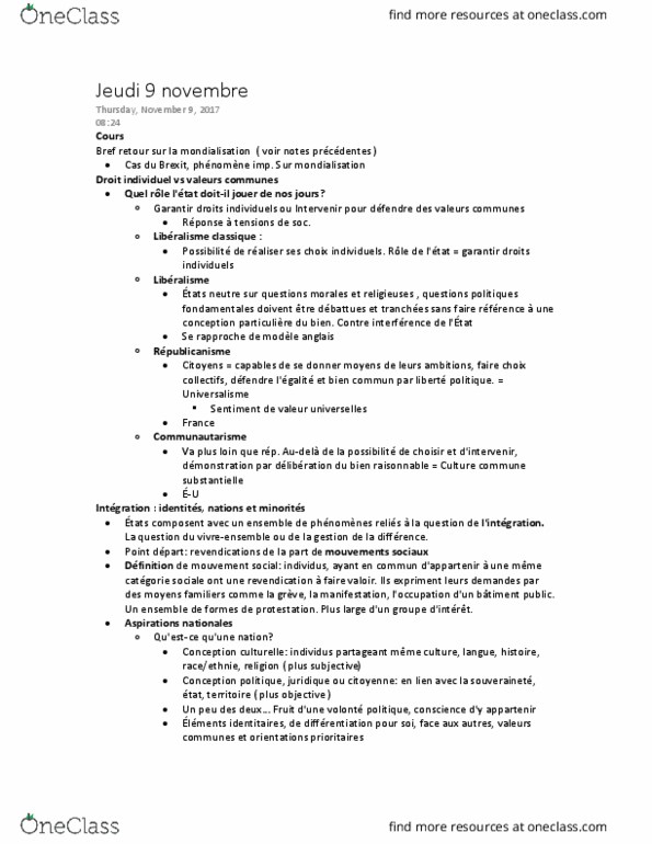 PAP 1701 Lecture Notes - Lecture 14: French Nationalism, La Question, Voir thumbnail
