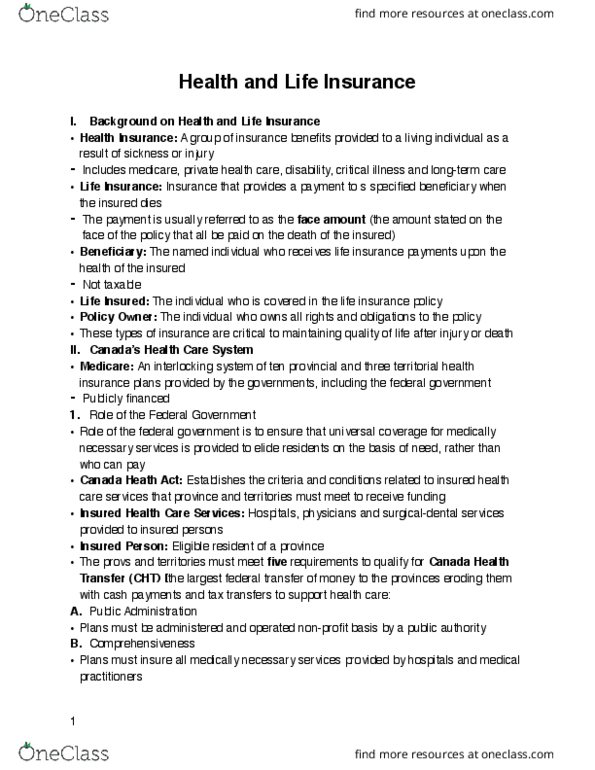 Management and Organizational Studies 2277A/B Chapter Notes - Chapter 9: Canada Health Transfer, Critical Illness Insurance, Disability Insurance thumbnail