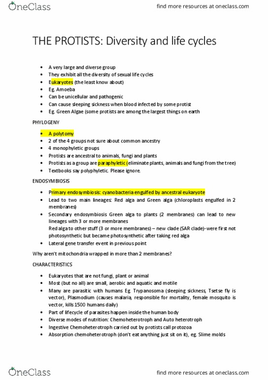 BIOL108 Lecture Notes - Lecture 1: Horizontal Gene Transfer, Tsetse Fly, Red Algae thumbnail