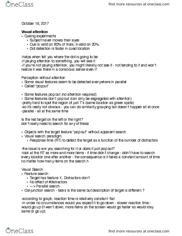 01:830:305 Lecture Notes - Lecture 11: Visual Search, Parietal Lobe, Brain Injury thumbnail