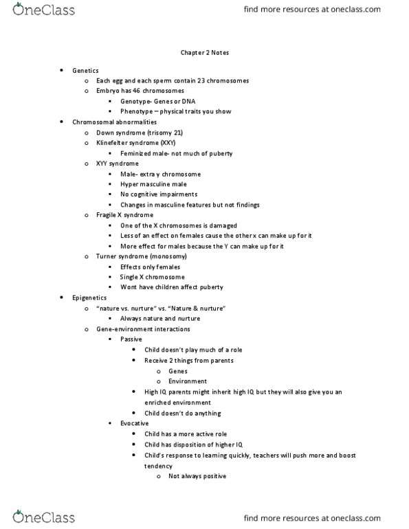 DEP 2004 Lecture Notes - Lecture 2: Chromosome Abnormality, Monosomy, Family Resemblance thumbnail