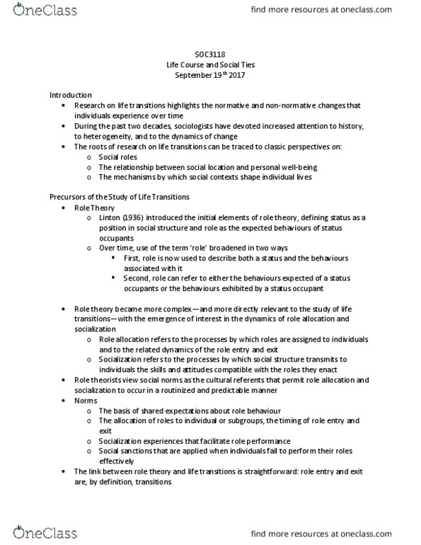 SOC 3118 Lecture Notes - Lecture 4: Role Theory, The Roots, Universal Health Care thumbnail