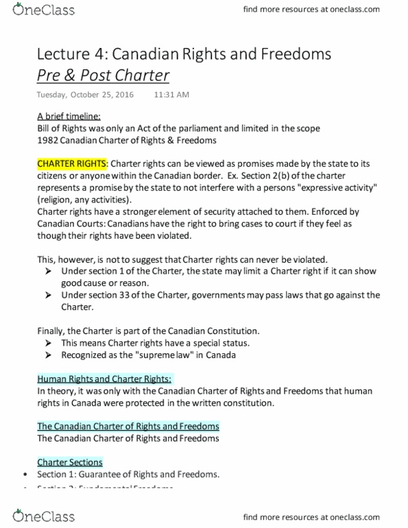 POLS 1200 Lecture Notes - Lecture 4: Freedom Of Movement, Section 33 Of The Canadian Charter Of Rights And Freedoms, Fundamental Justice thumbnail