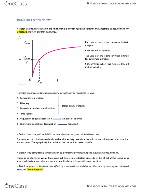 BIOCH200 Lecture Notes - Lecture 3: Competitive Inhibition, Reaction Rate, Enzyme thumbnail
