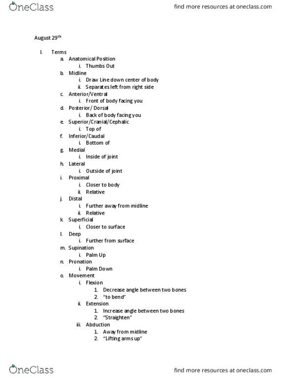 KIN 184 Lecture Notes - Lecture 1: Sprain, Anatomical Terms Of Location, Anatomical Terms Of Motion thumbnail