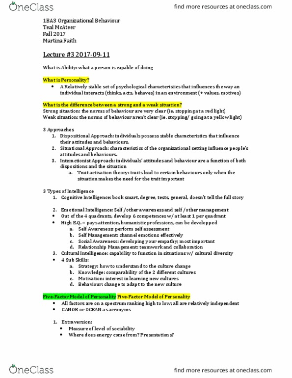 COMMERCE 1BA3 Lecture Notes - Lecture 3: Job Performance, Absenteeism, Canoe.Com thumbnail