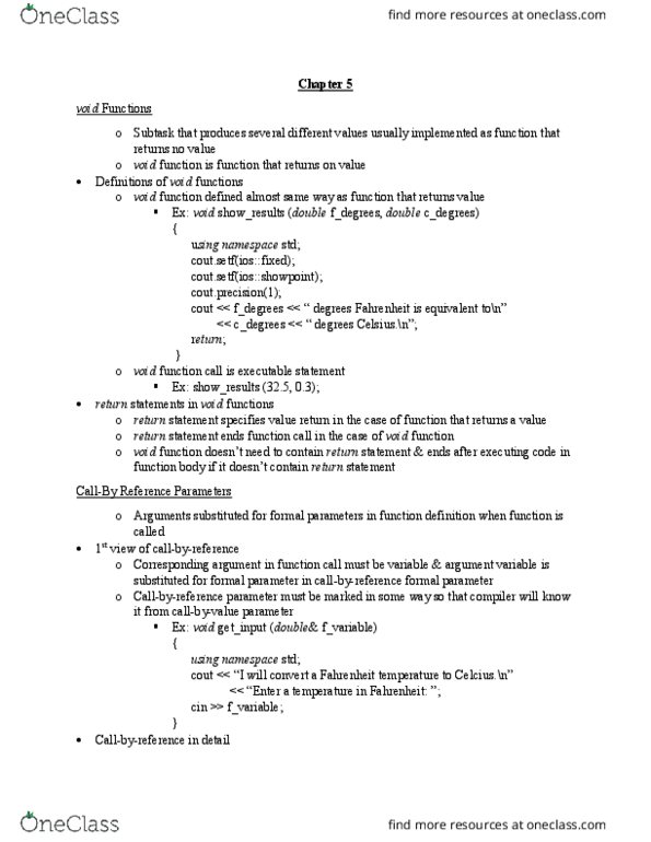 CISC 1600 Chapter Notes - Chapter 5: Type Conversion, Precondition, Postcondition thumbnail