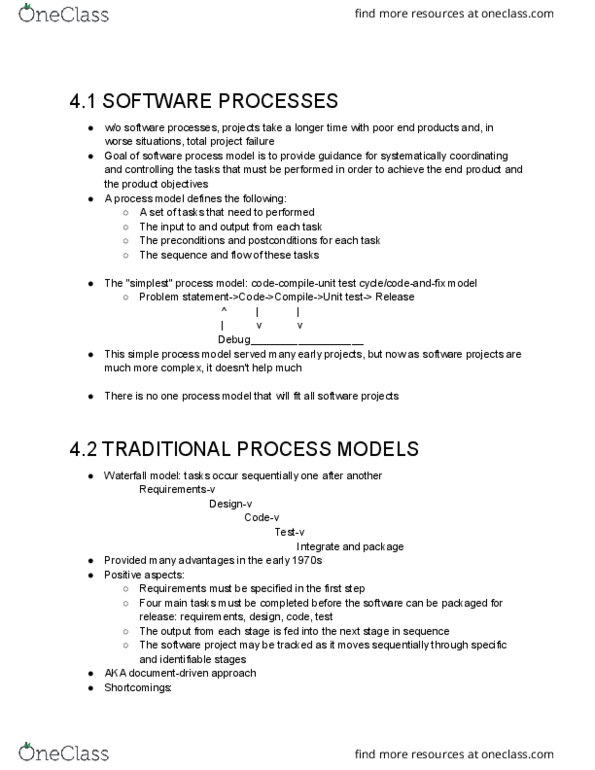 IN4MATX 43 Chapter Notes - Chapter 4.1-4.2: Software Projects, Waterfall Model, Unit Testing thumbnail
