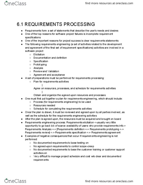IN4MATX 43 Chapter Notes - Chapter 6.1-6.5: Requirements Engineering, Requirements Elicitation, Software Requirements Specification thumbnail