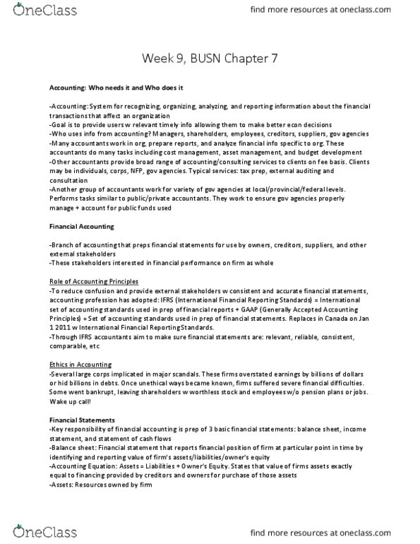 BSM 100 Chapter Notes - Chapter 7: International Financial Reporting Standards, Financial Statement, Pension thumbnail