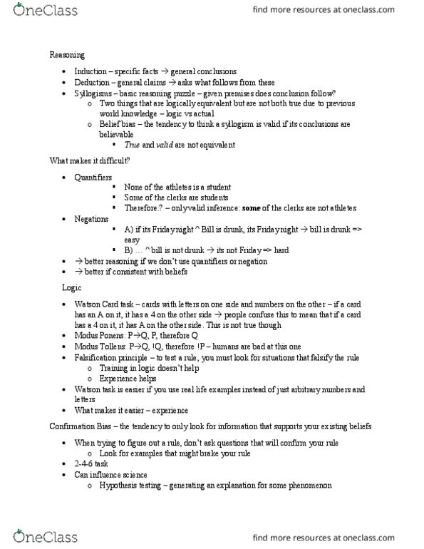 PSYC 221 Lecture Notes - Lecture 21: Modus Tollens, Modus Ponens, Confirmation Bias thumbnail