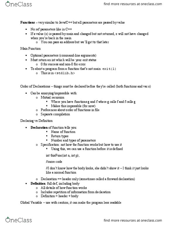 CISC 220 Lecture Notes - Lecture 7: Exit Status, C Syntax, C Preprocessor thumbnail