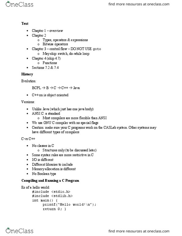 CISC 220 Lecture Notes - Lecture 6: Bitwise Operation, Bcpl, Gnu Compiler Collection thumbnail