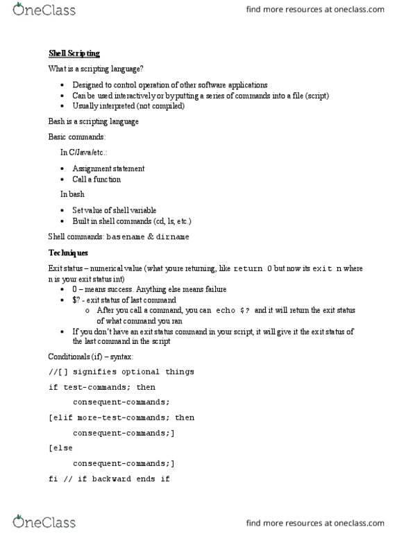 CISC 220 Lecture Notes - Lecture 5: Exit Status, Scripting Language, Microsoft Dynamics Ax thumbnail