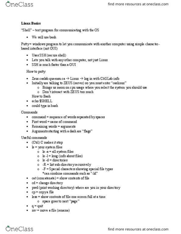 CISC 220 Lecture Notes - Lecture 3: Putty, Secure Shell, Working Directory thumbnail