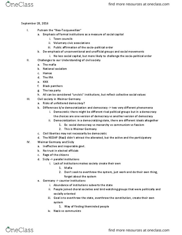 01:790:315 Lecture Notes - Lecture 6: Social Capital, Civil Liberties, Social Democracy thumbnail