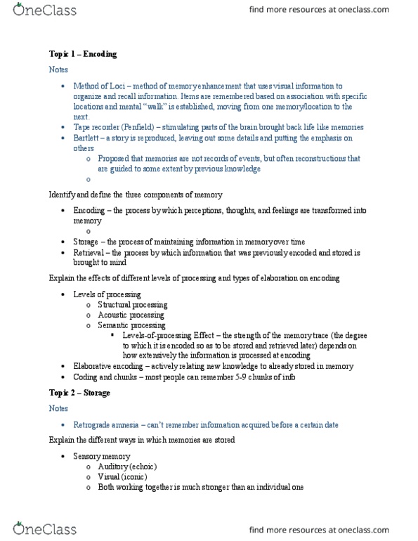 PSYC 100 Lecture Notes - Lecture 11: Retrograde Amnesia, Tape Recorder, Sensory Memory thumbnail