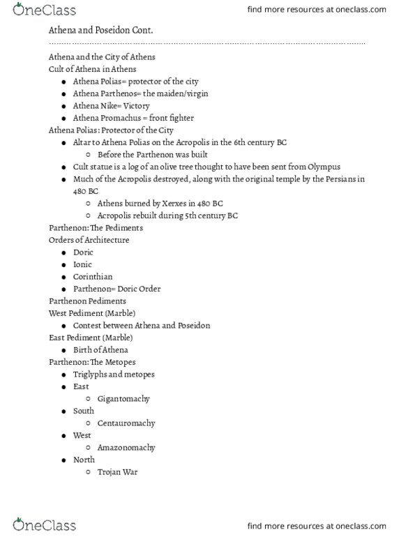 CLAS 160D2 Lecture Notes - Lecture 9: Doric Order, Pediment, Lapiths thumbnail