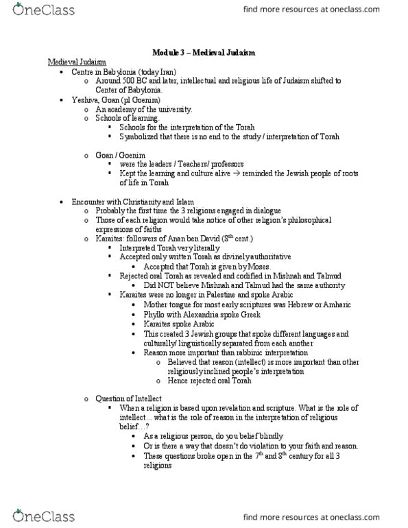 RS110 Lecture 4: Judaism - Module 3 Notes thumbnail