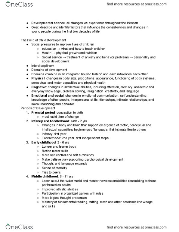 PSYCH 130 Chapter Notes - Chapter 1.1: Emerging Adulthood And Early Adulthood, Practical Action, Developmental Science thumbnail