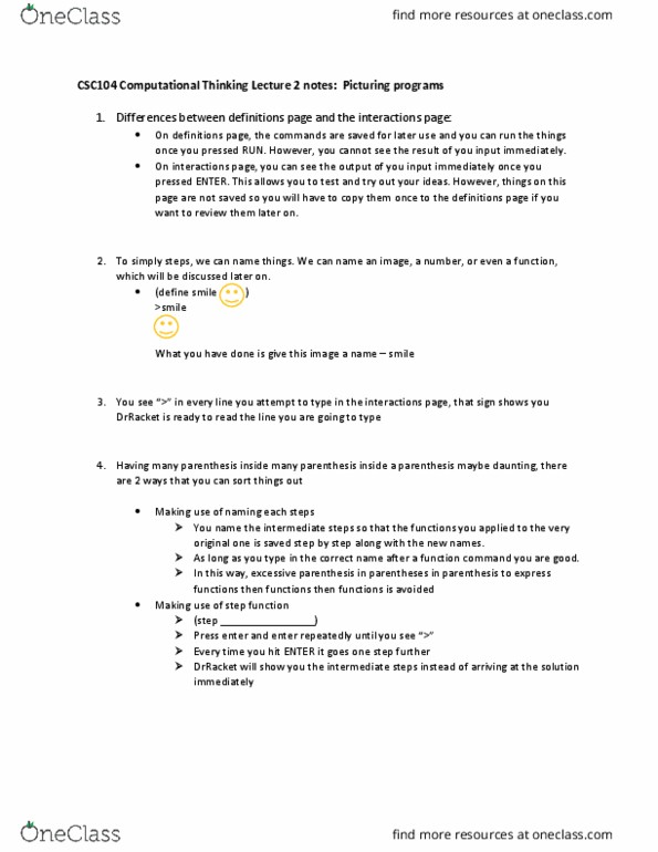 CSC104H1 Lecture Notes - Lecture 2: Step Function, Animage thumbnail