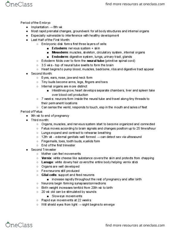 PSYCH 130 Chapter Notes - Chapter 3.4: Human Tooth Development, Neural Tube, Wicket-Keeper thumbnail