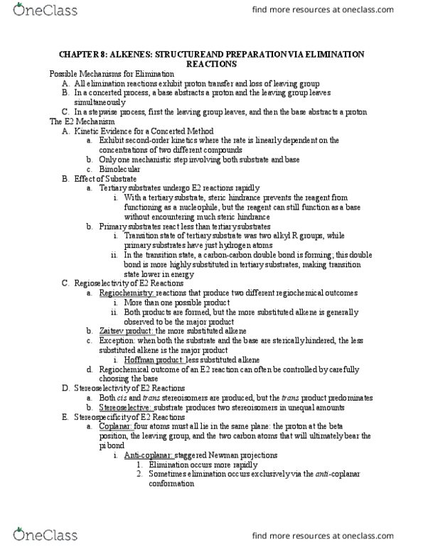 CHM 201 Chapter Notes - Chapter 8: Steric Effects, Newman Projection, Elimination Reaction thumbnail