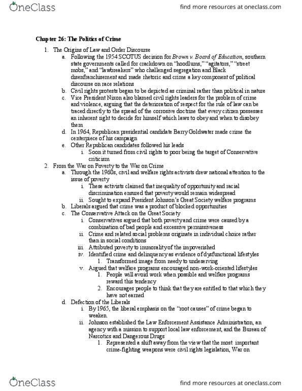 SOC 271 Chapter Notes - Chapter 26: Law Enforcement Assistance Administration, Barry Goldwater, Welfare Rights thumbnail