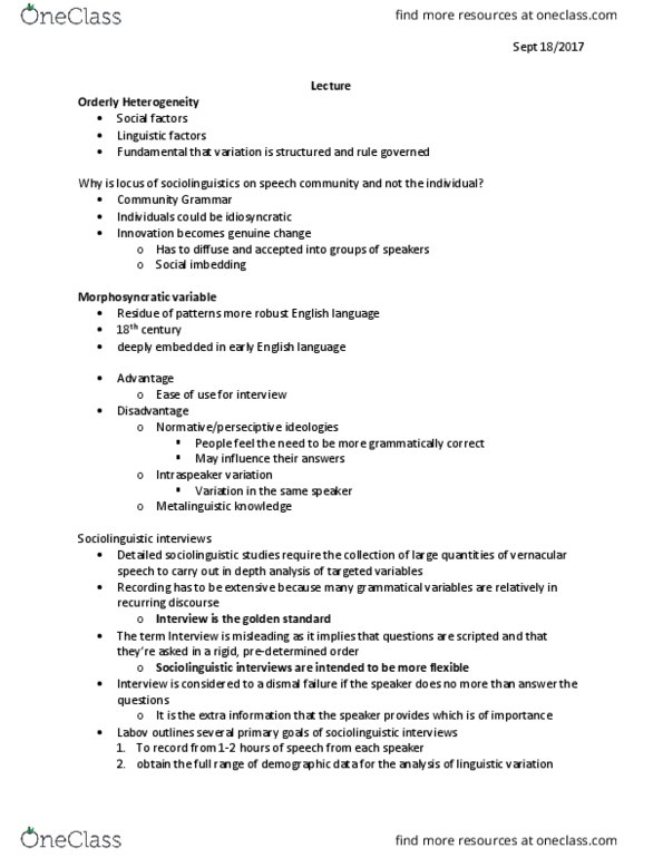 LIN 3342 Lecture Notes - Lecture 4: Sociolinguistics, Speech Community, Multivariate Analysis thumbnail