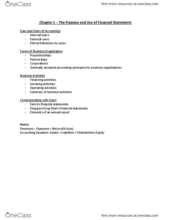 Business Administration 2257 Chapter Notes - Chapter 1: Legal Personality, Limited Liability, Financial Statement thumbnail