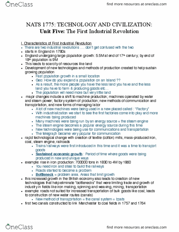 NATS 1775 Lecture Notes - Lecture 5: Industrial Revolution, Steam Engine, Wage Labour thumbnail